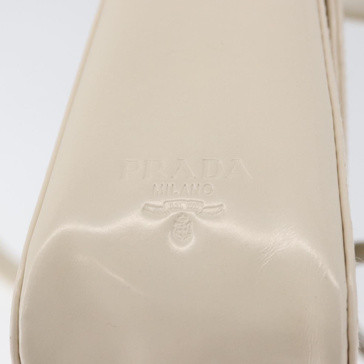 PRADA Shoulder Bag Patent leather Ivory Silver Auth LNZ602