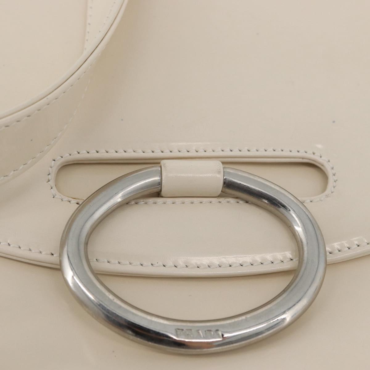 PRADA Shoulder Bag Patent leather Ivory Silver Auth LNZ602