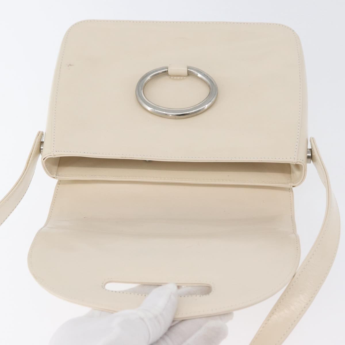 PRADA Shoulder Bag Patent leather Ivory Silver Auth LNZ602