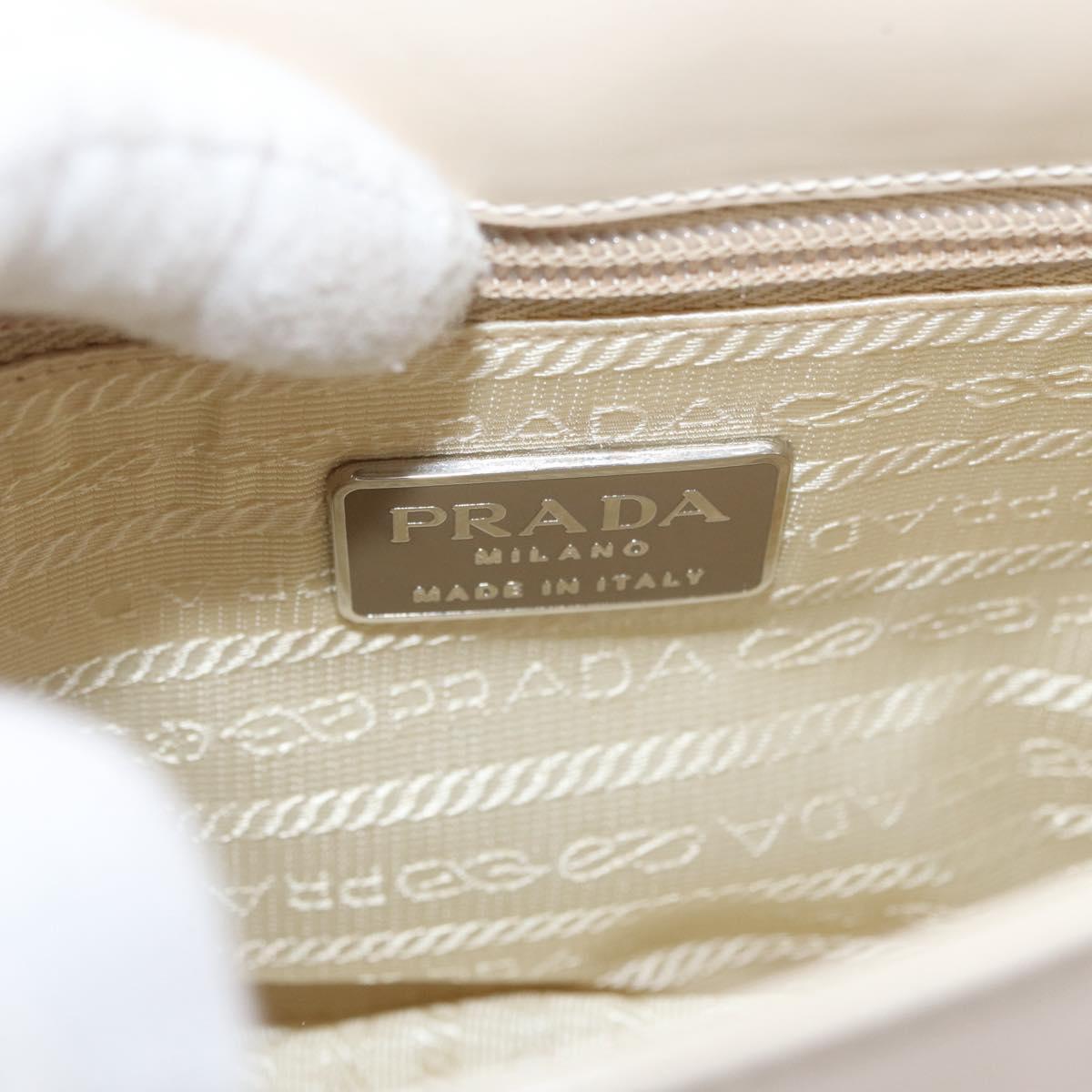PRADA Shoulder Bag Patent leather Ivory Silver Auth LNZ602