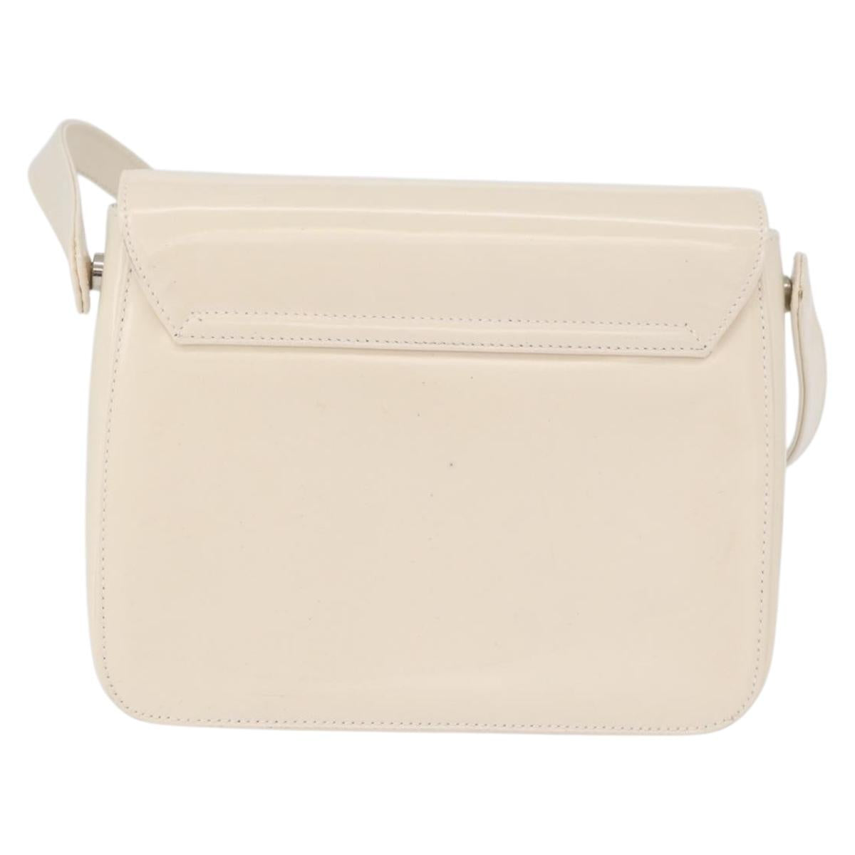 PRADA Shoulder Bag Patent leather Ivory Silver Auth LNZ602
