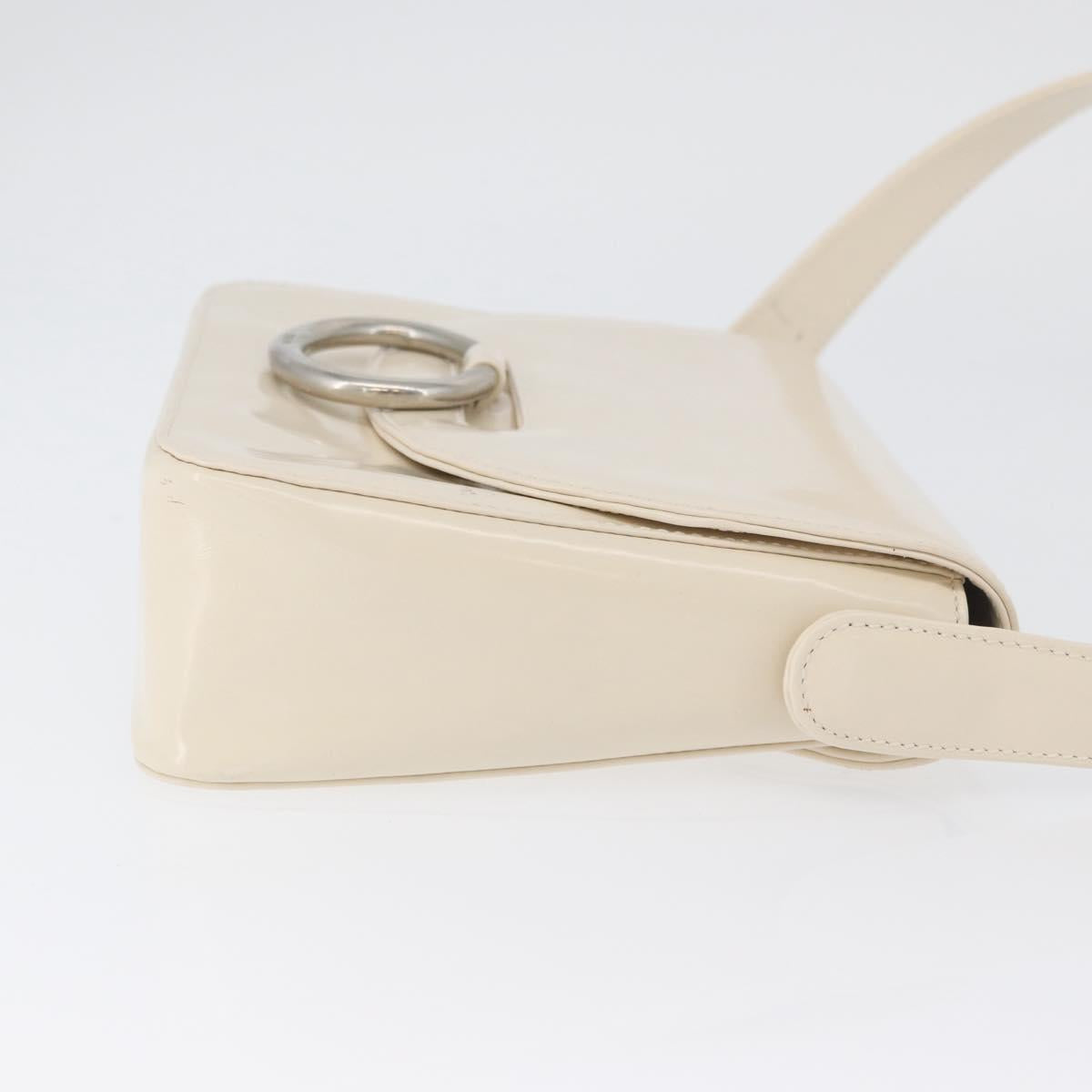 PRADA Shoulder Bag Patent leather Ivory Silver Auth LNZ602