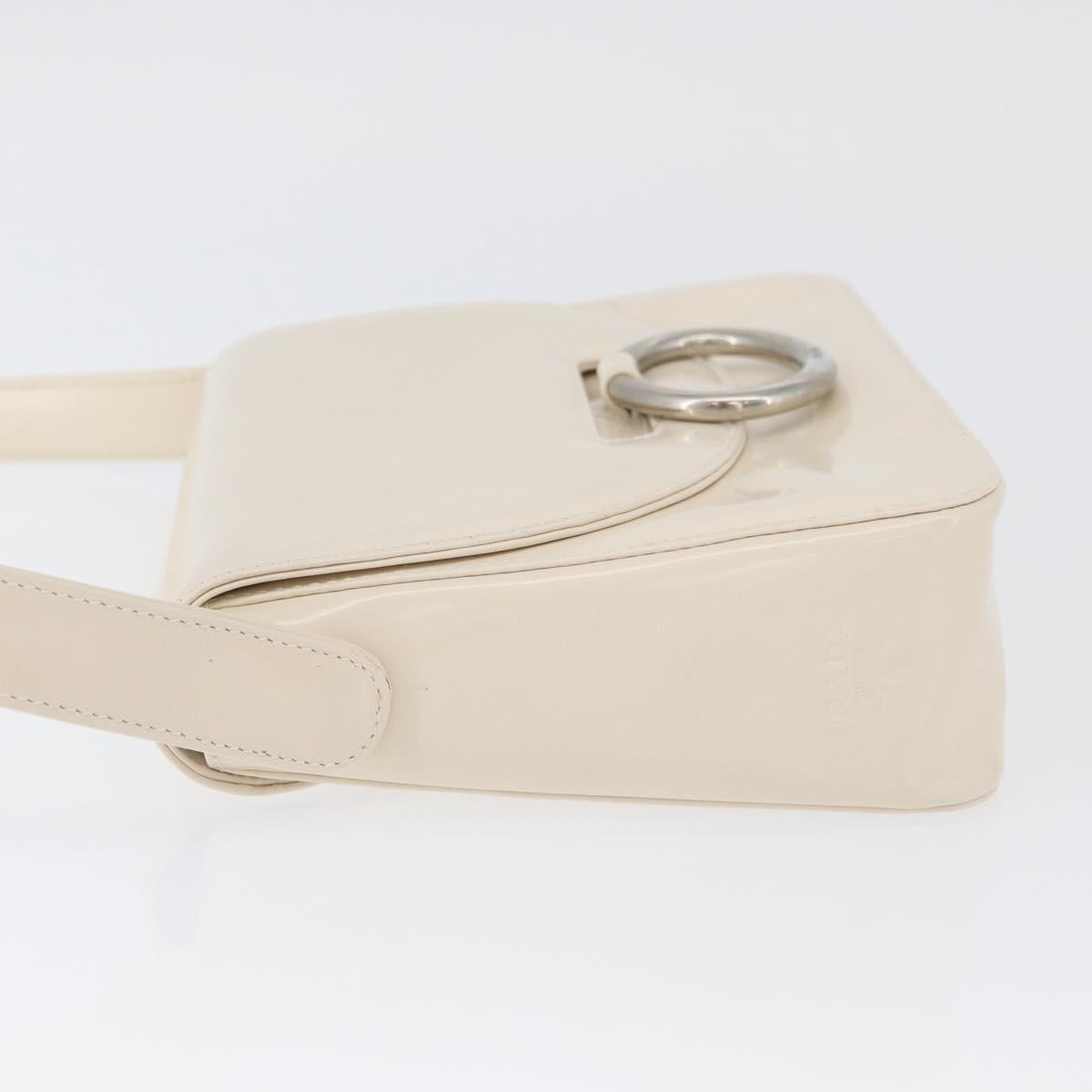 PRADA Shoulder Bag Patent leather Ivory Silver Auth LNZ602