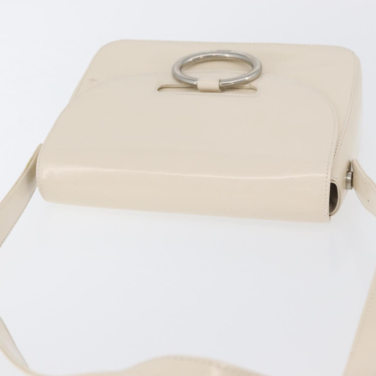 PRADA Shoulder Bag Patent leather Ivory Silver Auth LNZ602