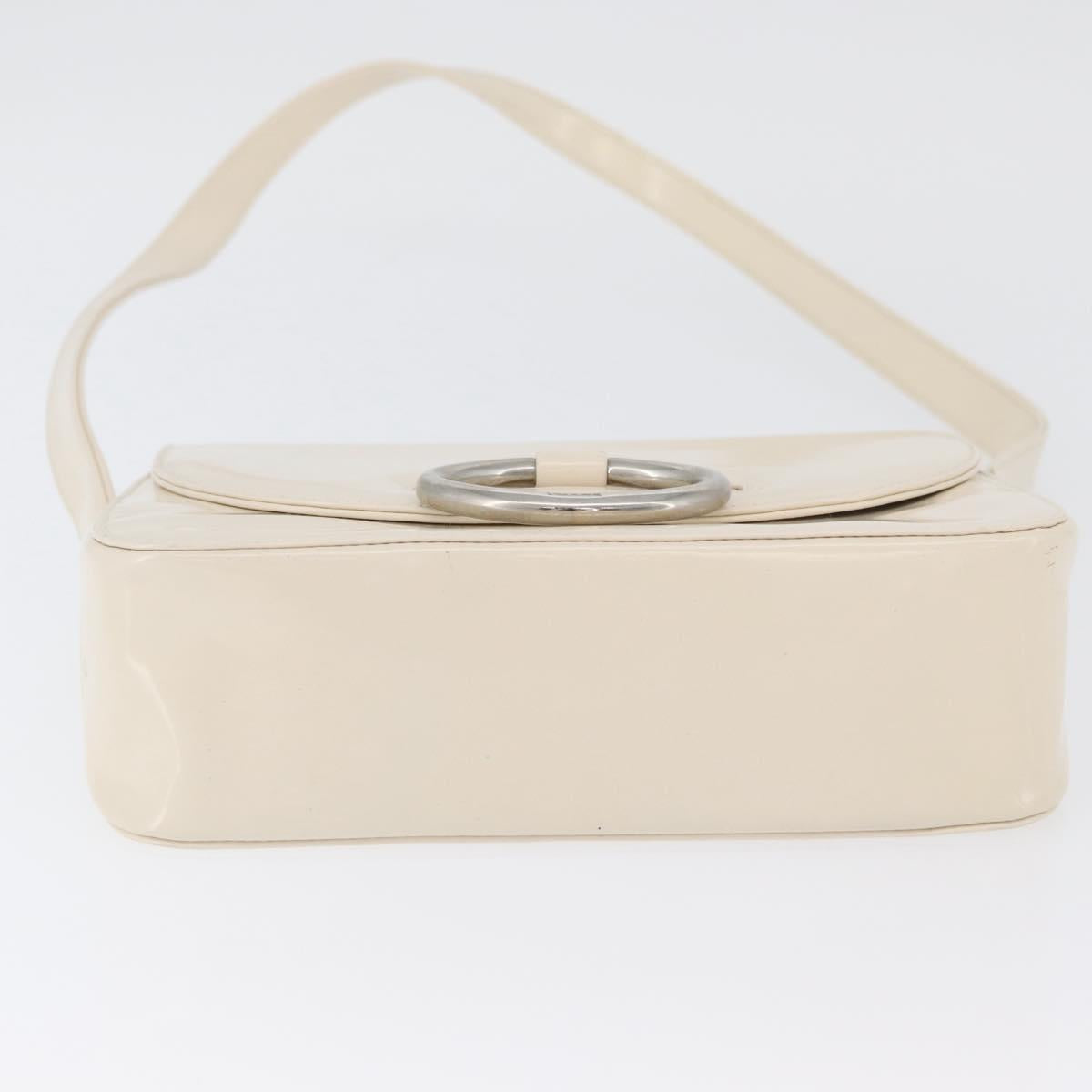 PRADA Shoulder Bag Patent leather Ivory Silver Auth LNZ602