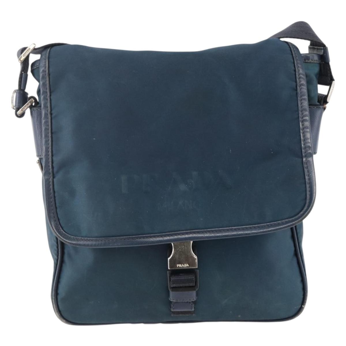 PRADA Shoulder Bag Nylon Navy Silver Auth LNZ603