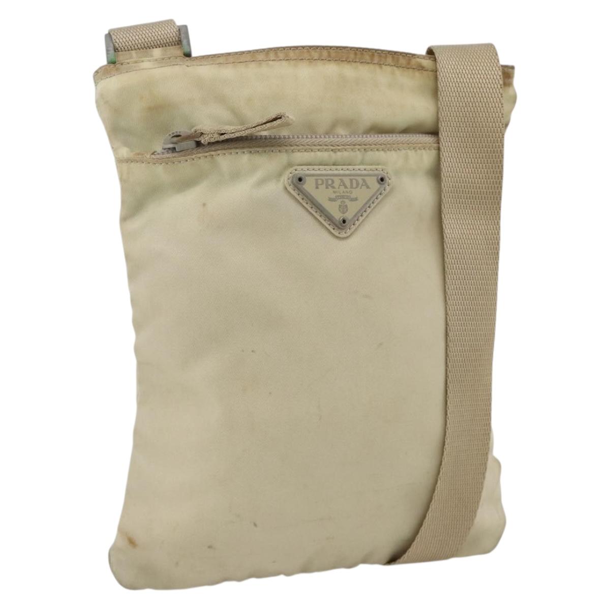 PRADA Shoulder Bag Nylon Beige Silver Auth LNZ604