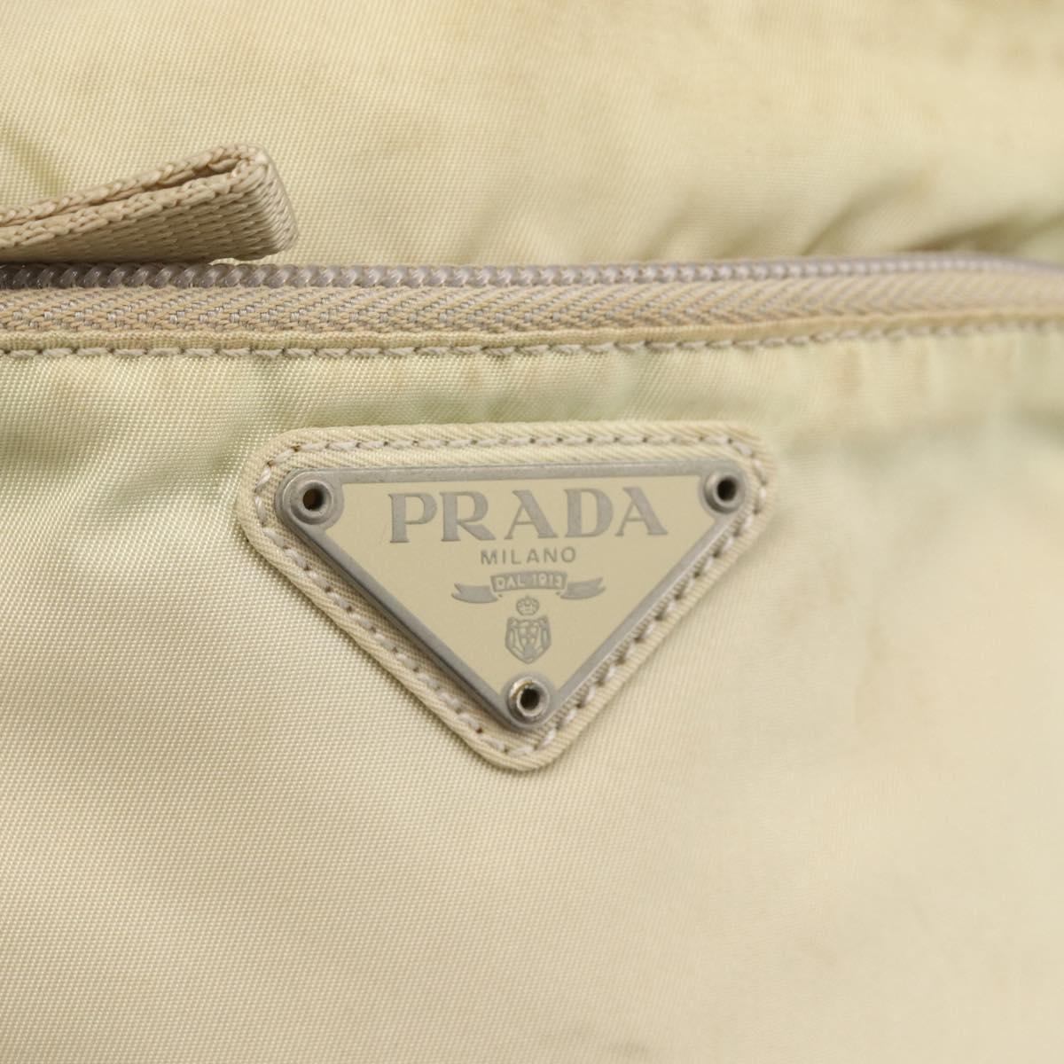 PRADA Shoulder Bag Nylon Beige Silver Auth LNZ604