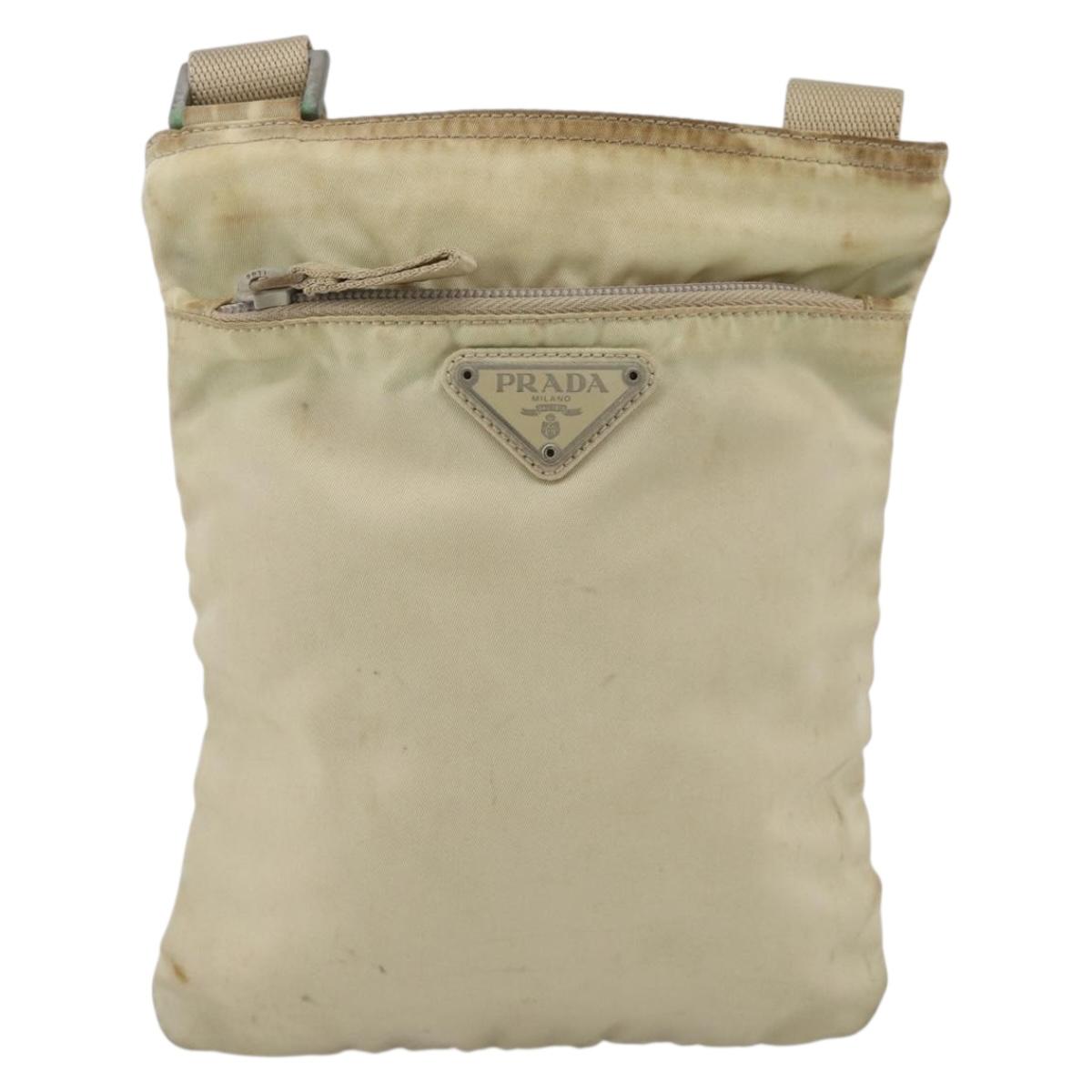 PRADA Shoulder Bag Nylon Beige Silver Auth LNZ604