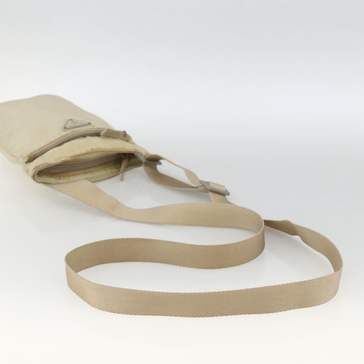 PRADA Shoulder Bag Nylon Beige Silver Auth LNZ604