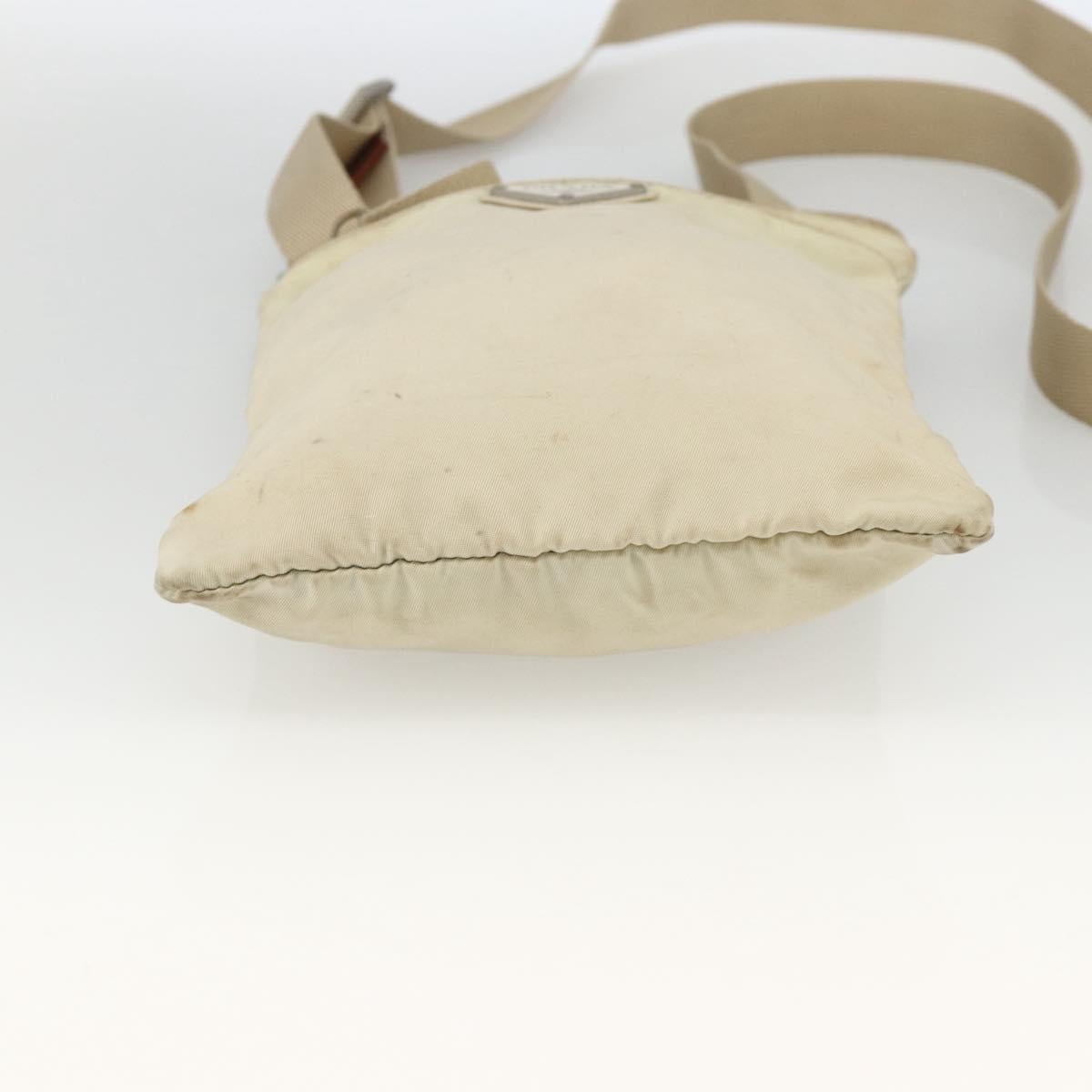 PRADA Shoulder Bag Nylon Beige Silver Auth LNZ604