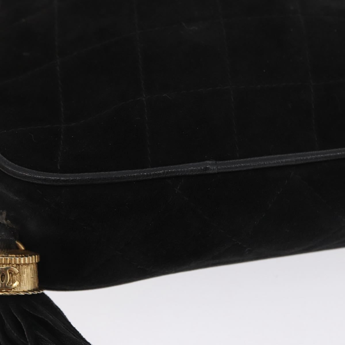 CHANEL Chain Choco Bar Shoulder Bag Suede Black Gold CC Auth LNZ606A