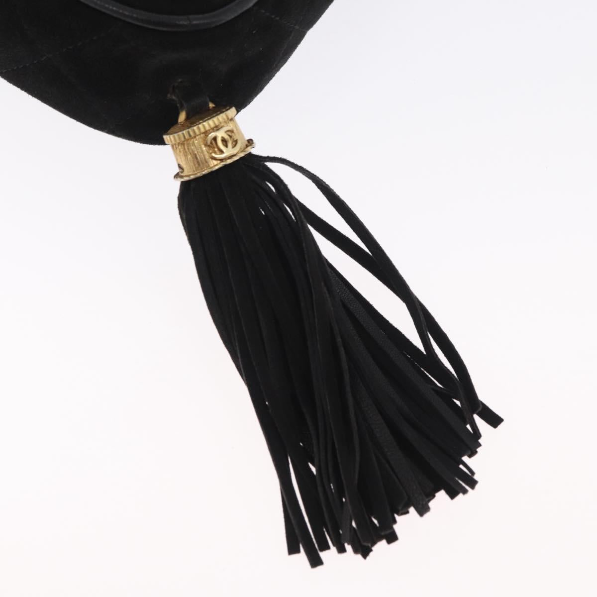 CHANEL Chain Choco Bar Shoulder Bag Suede Black Gold CC Auth LNZ606A