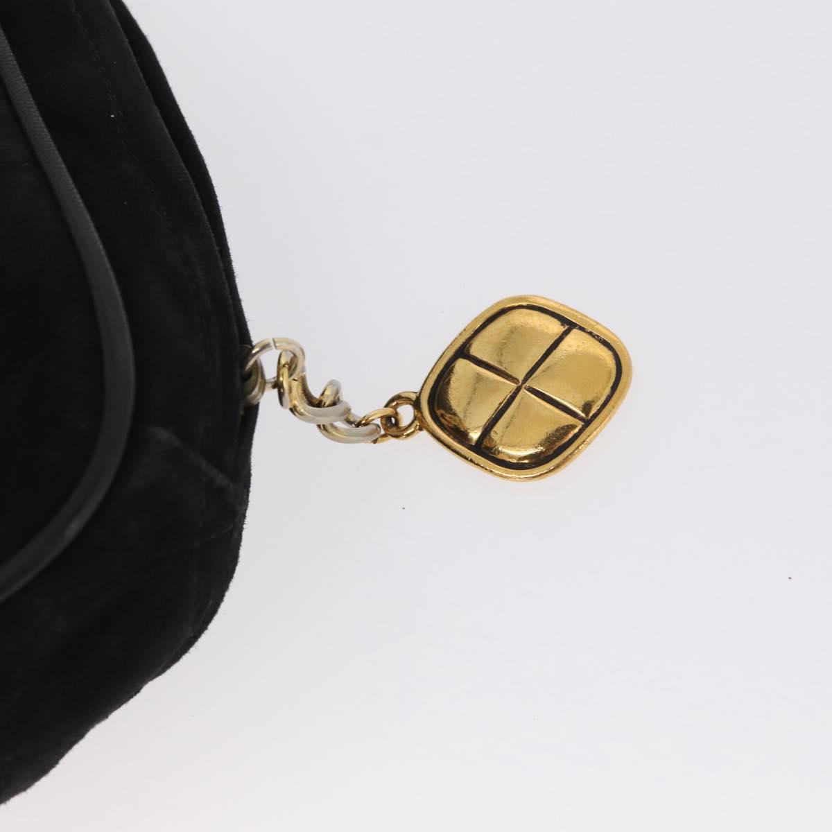 CHANEL Chain Choco Bar Shoulder Bag Suede Black Gold CC Auth LNZ606A
