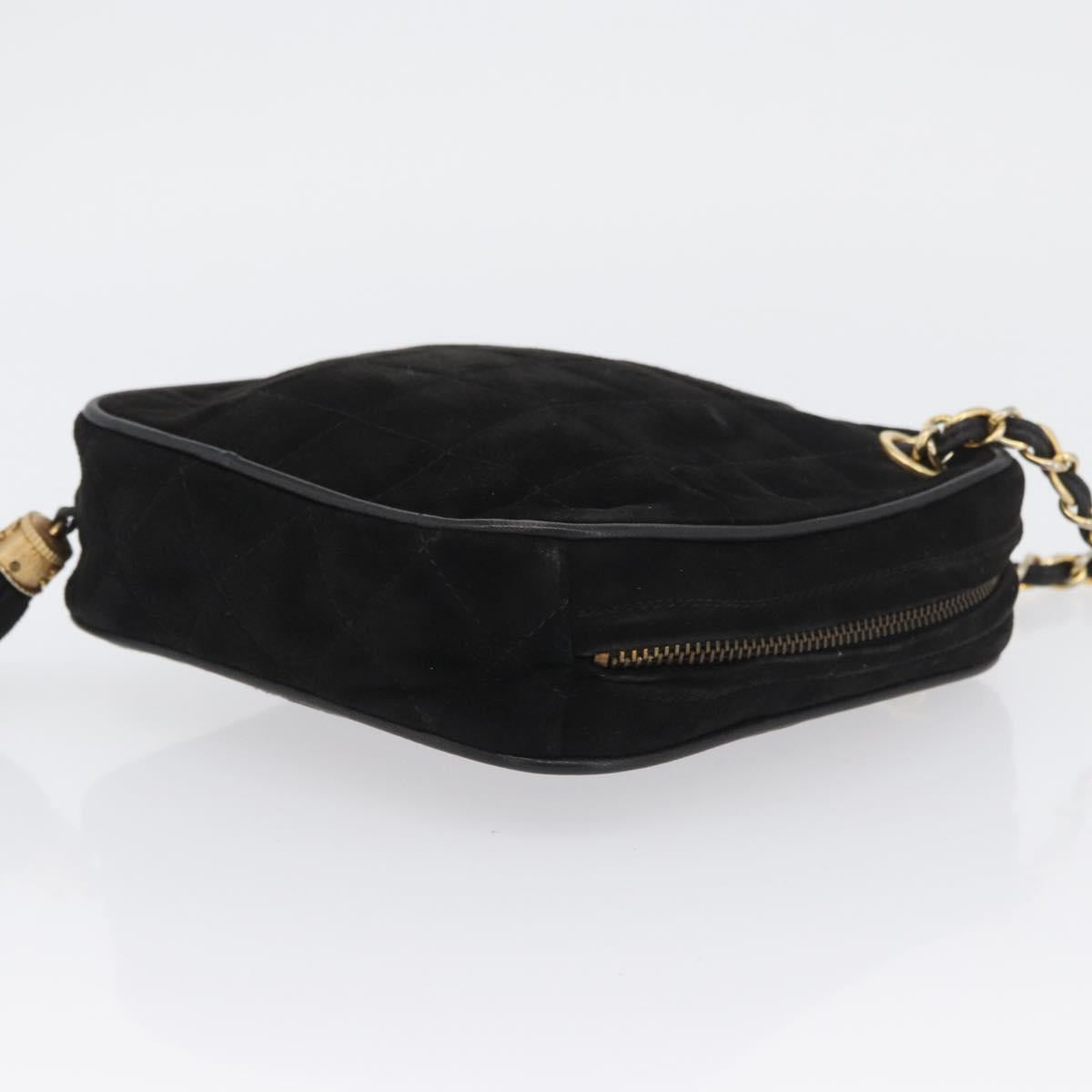 CHANEL Chain Choco Bar Shoulder Bag Suede Black Gold CC Auth LNZ606A