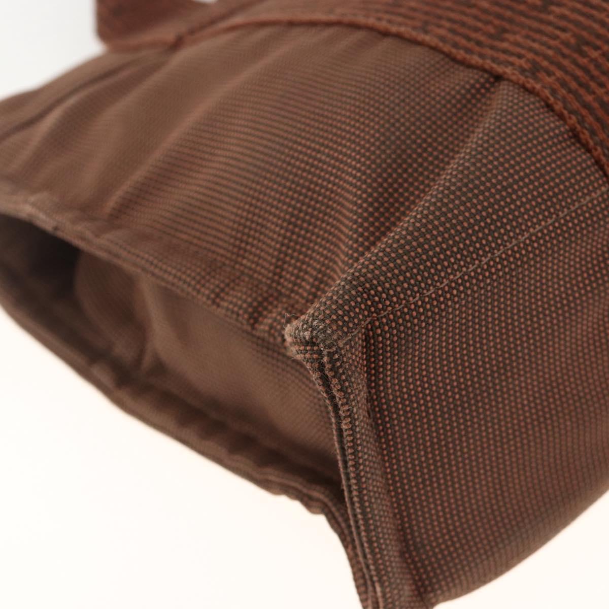 HERMES Her Line PM Tote Bag Canvas Brown Silver Auth LNZ607A