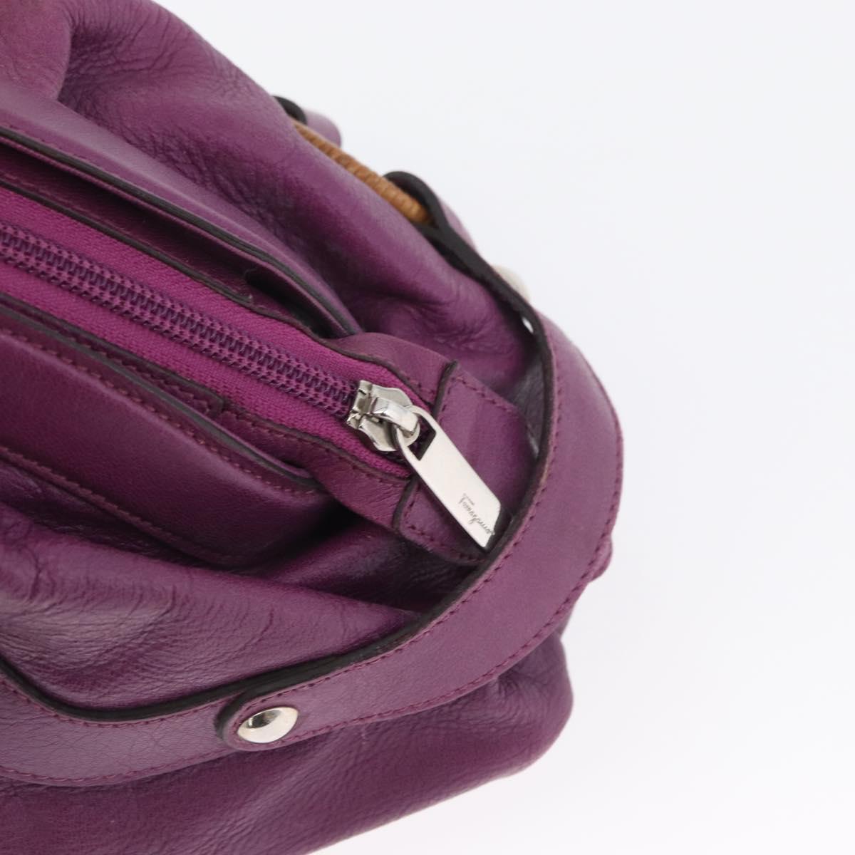 Salvatore Ferragamo Gancini Hand Bag Leather Purple Silver Auth LNZ629