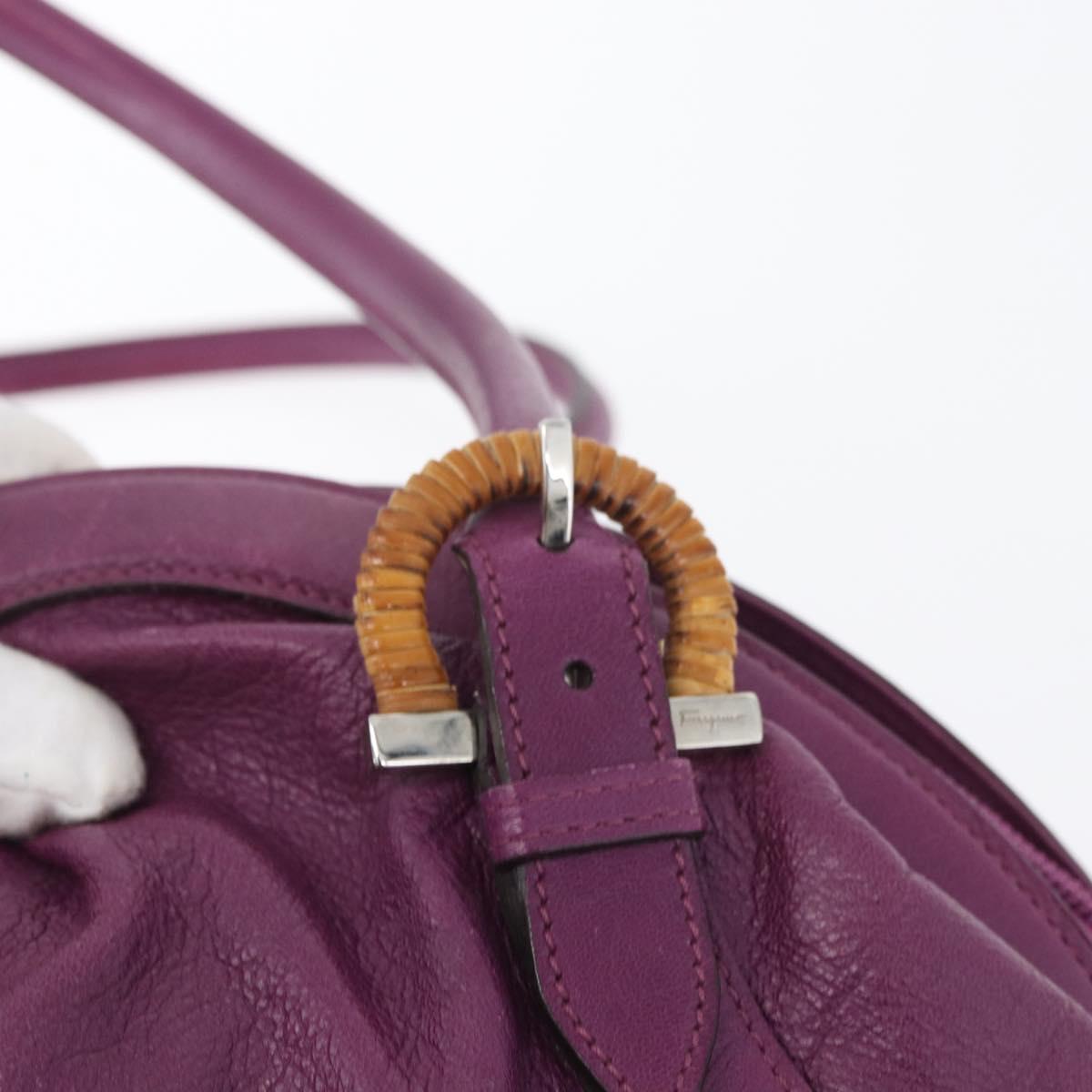 Salvatore Ferragamo Gancini Hand Bag Leather Purple Silver Auth LNZ629