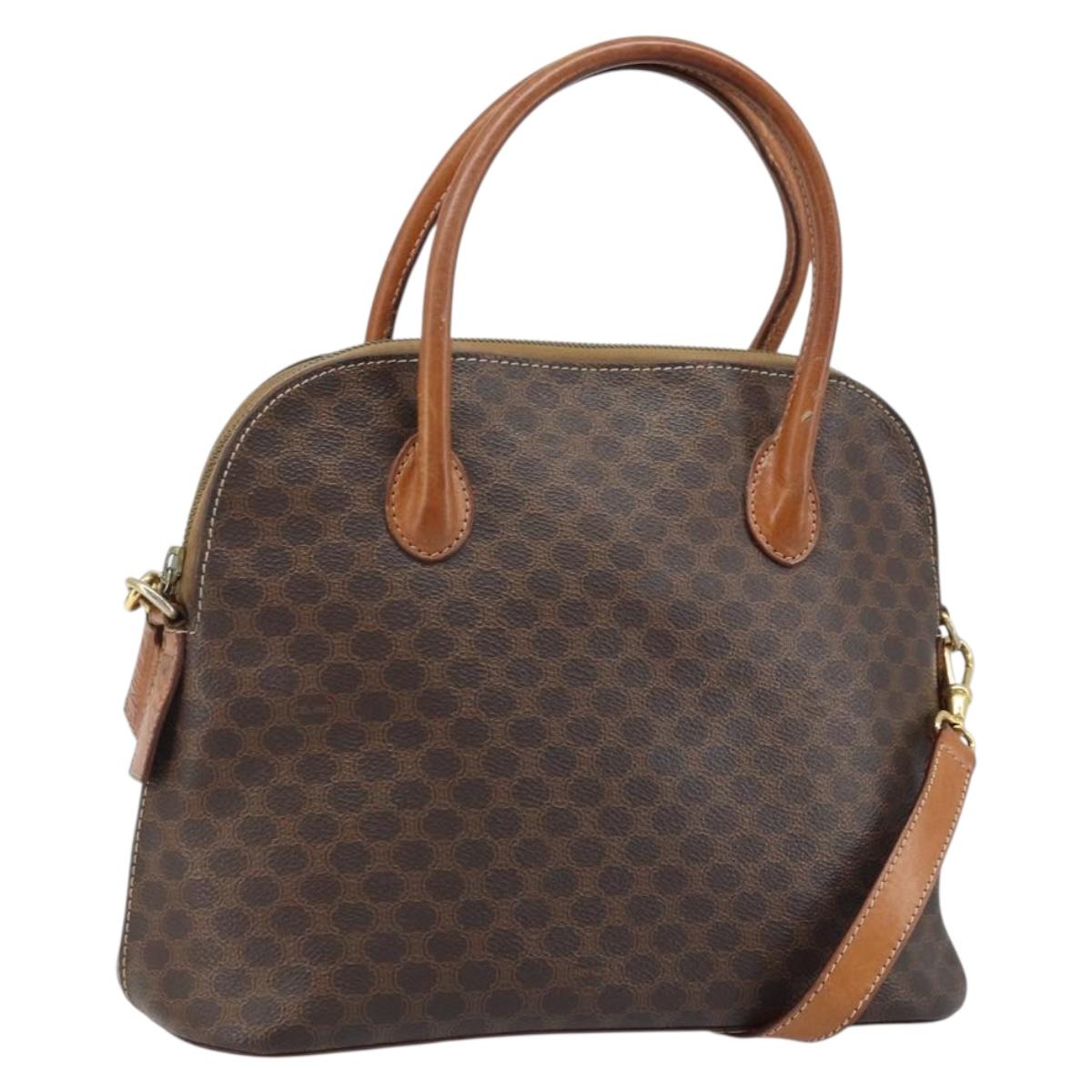 CELINE Macadam Canvas Hand Bag PVC Leather 2way Brown Gold Auth LNZ630