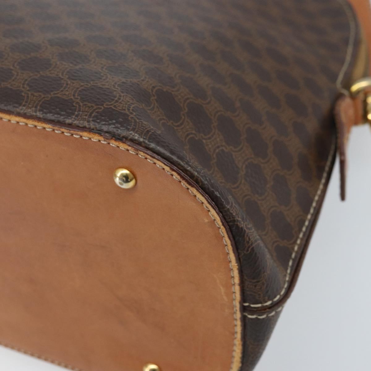 CELINE Macadam Canvas Hand Bag PVC Leather 2way Brown Gold Auth LNZ630