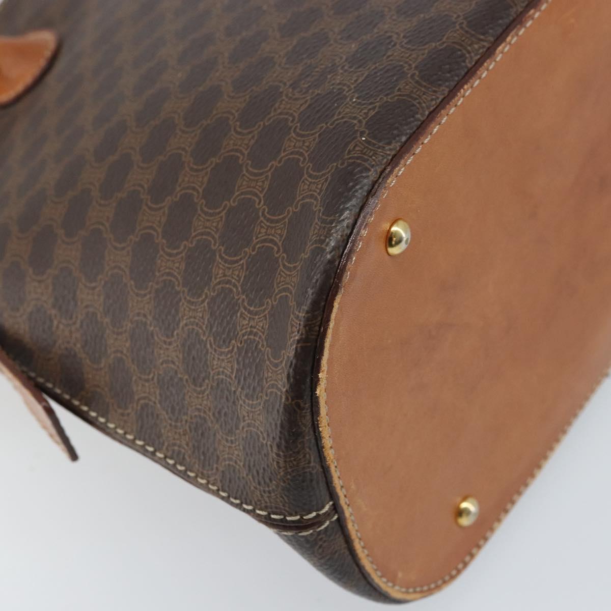 CELINE Macadam Canvas Hand Bag PVC Leather 2way Brown Gold Auth LNZ630