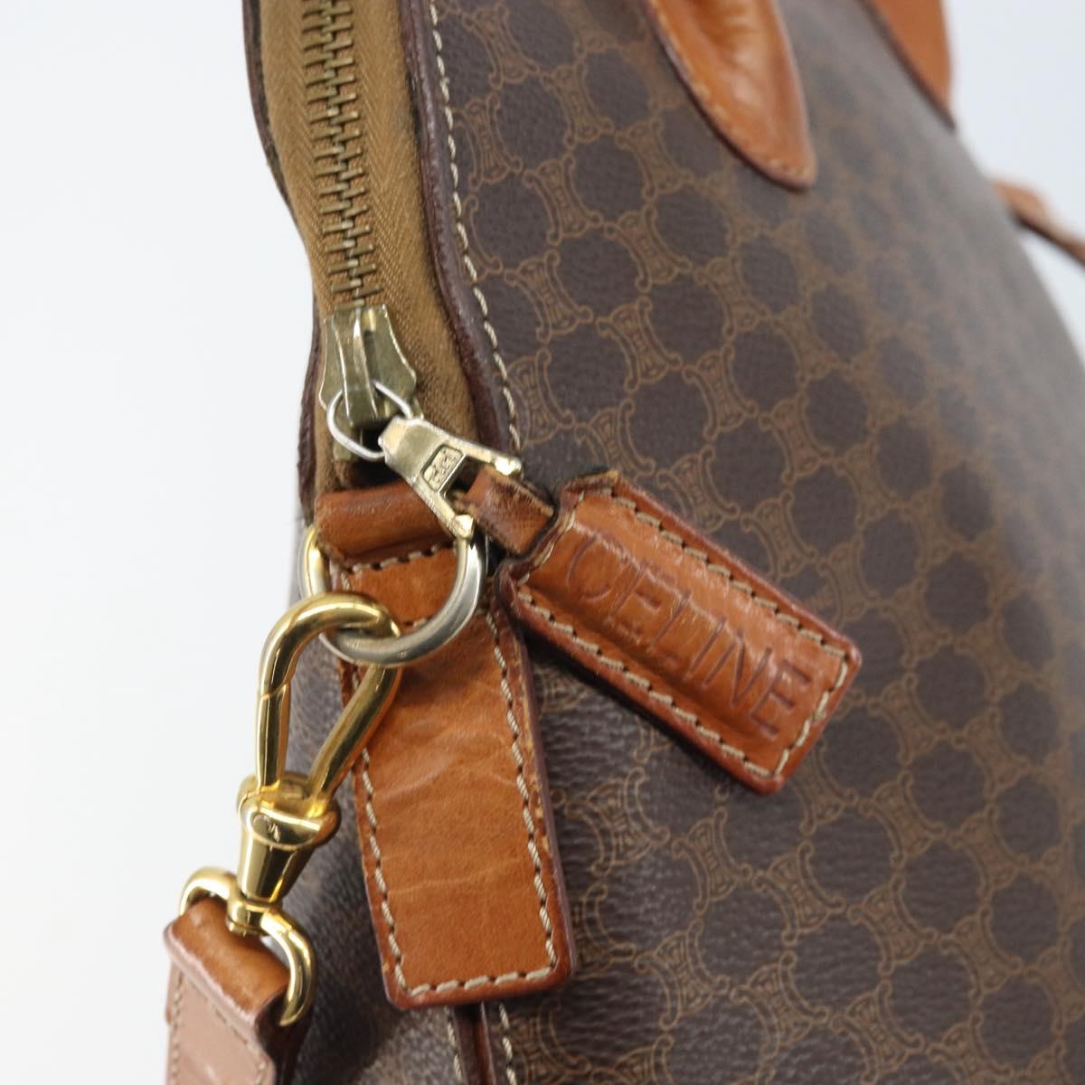 CELINE Macadam Canvas Hand Bag PVC Leather 2way Brown Gold Auth LNZ630