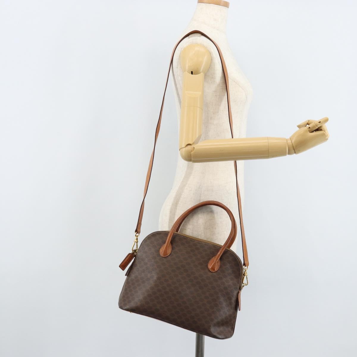 CELINE Macadam Canvas Hand Bag PVC Leather 2way Brown Gold Auth LNZ630