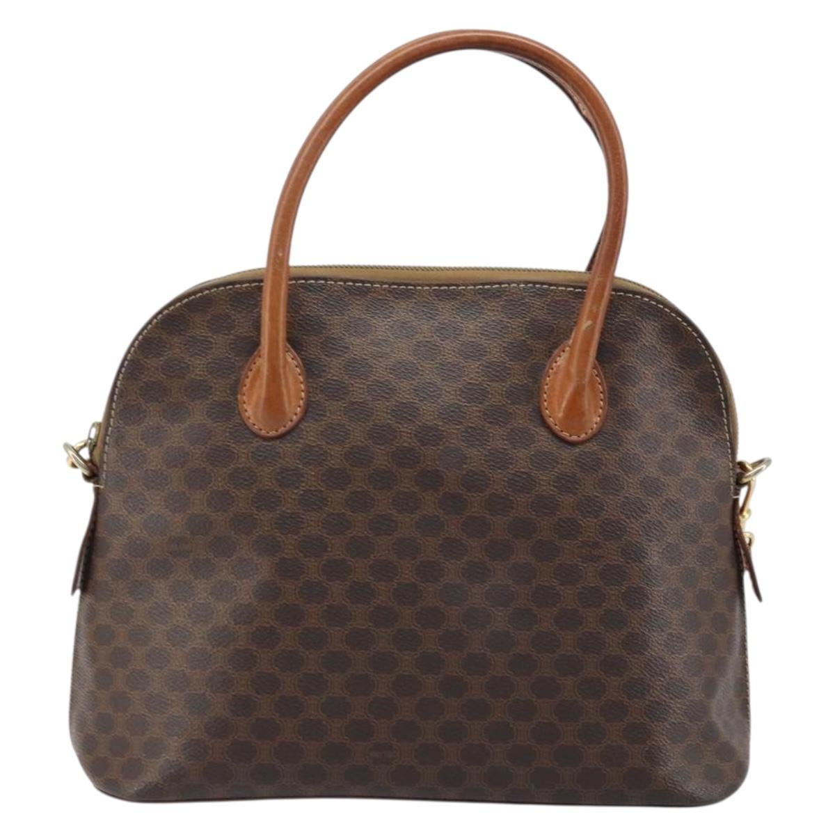 CELINE Macadam Canvas Hand Bag PVC Leather 2way Brown Gold Auth LNZ630