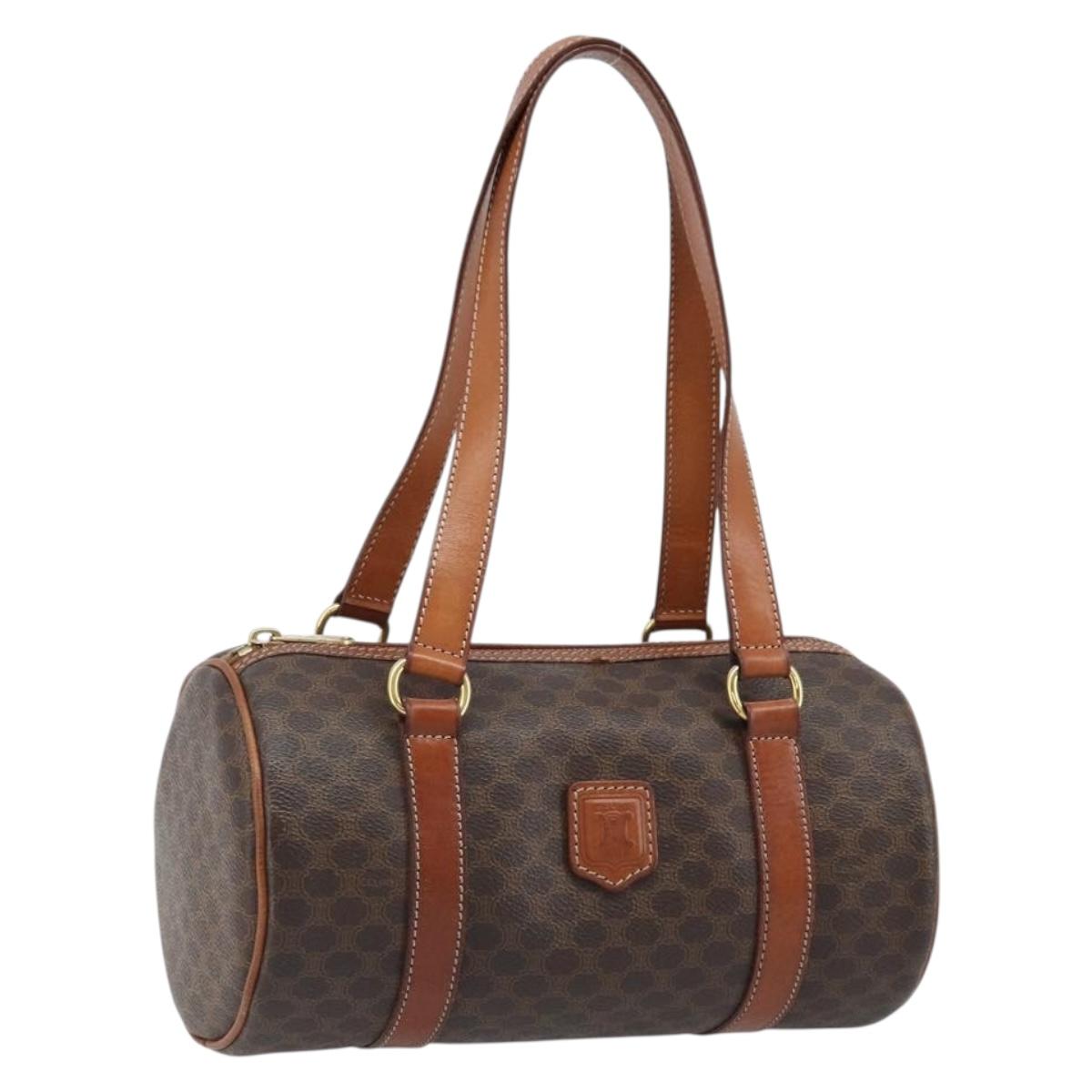 CELINE Macadam Canvas Hand Bag PVC Leather Brown Gold Auth LNZ631