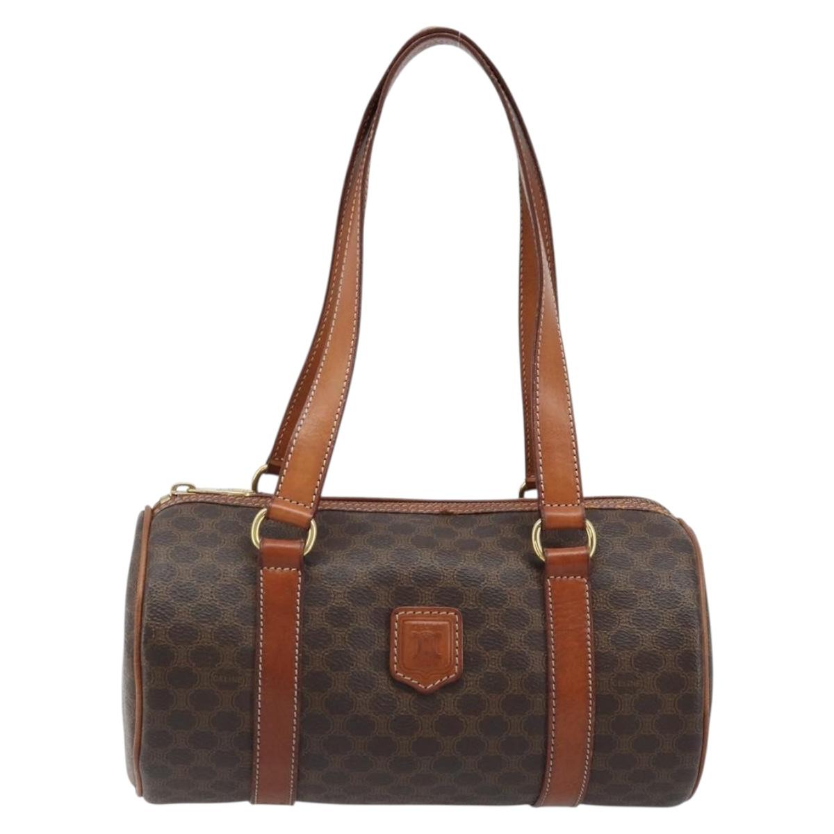 CELINE Macadam Canvas Hand Bag PVC Leather Brown Gold Auth LNZ631