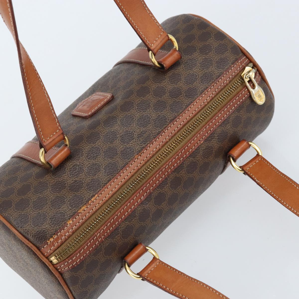 CELINE Macadam Canvas Hand Bag PVC Leather Brown Gold Auth LNZ631
