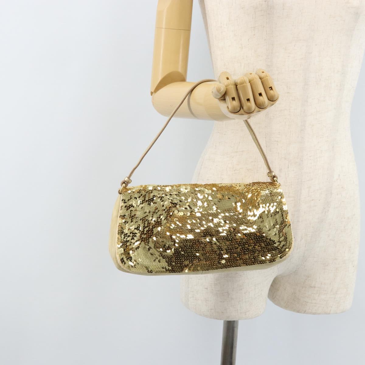 Miu Miu Shoulder Bag Sequin Gold Tone Auth LNZ632
