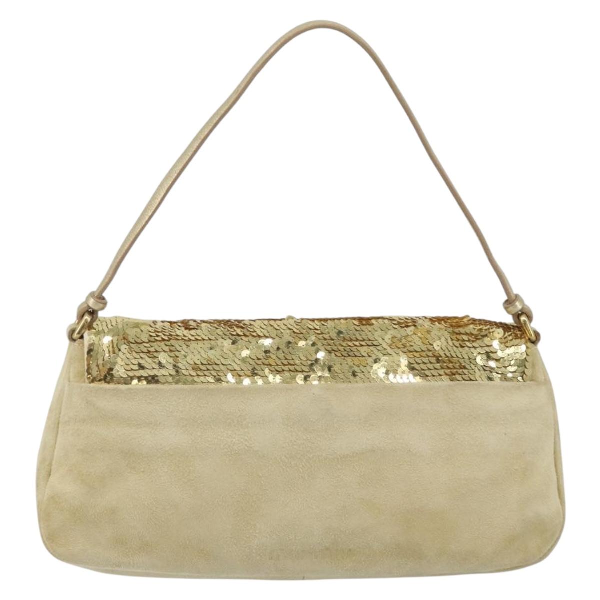 Miu Miu Shoulder Bag Sequin Gold Tone Auth LNZ632