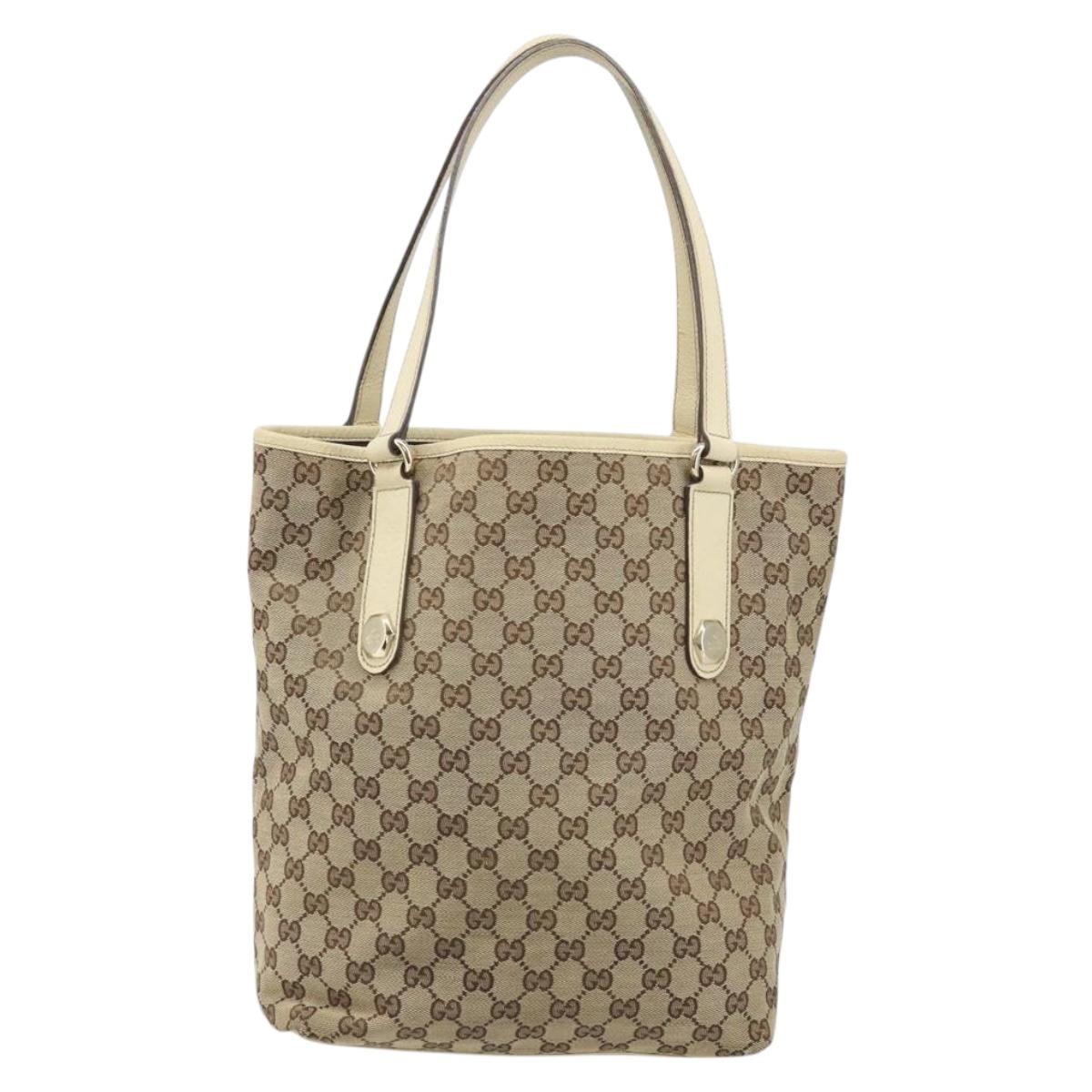 GUCCI GG Canvas Tote Bag Beige Gold 153009 Auth LNZ639