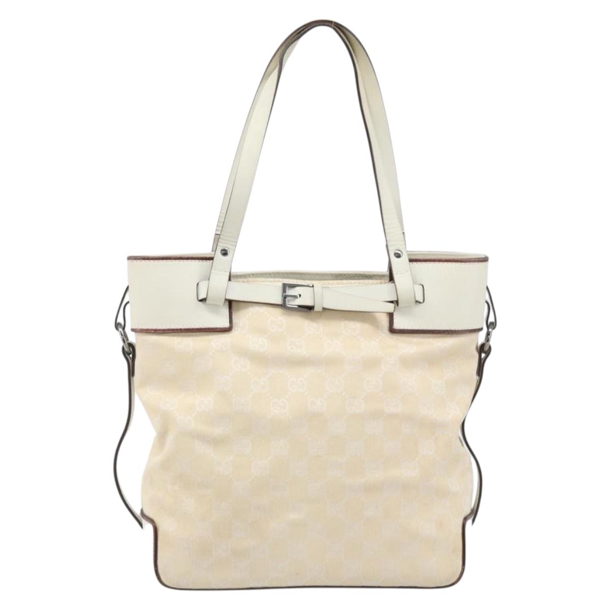 GUCCI GG Canvas Hand Bag Ivory Silver 107757 Auth LNZ640