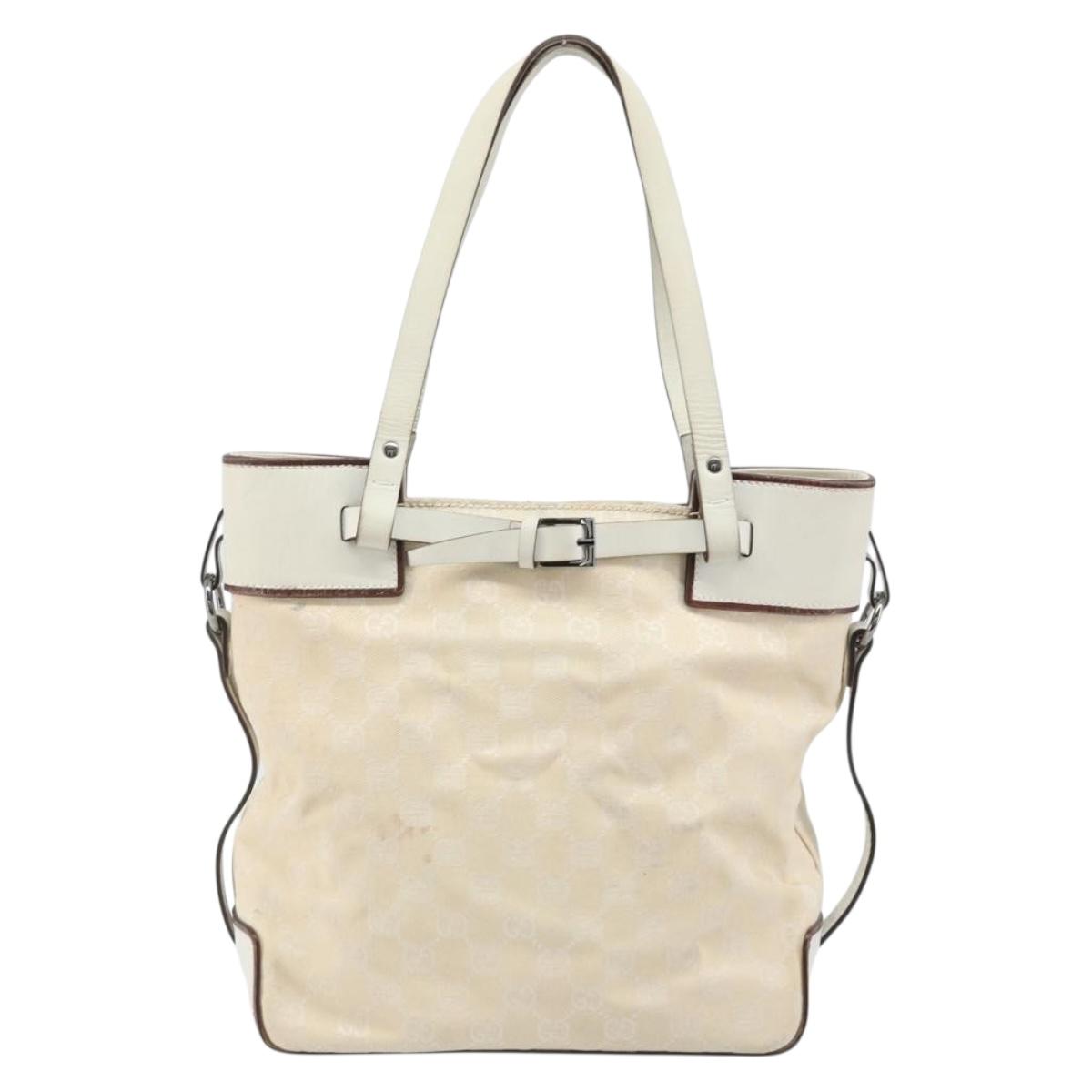 GUCCI GG Canvas Hand Bag Ivory Silver 107757 Auth LNZ640
