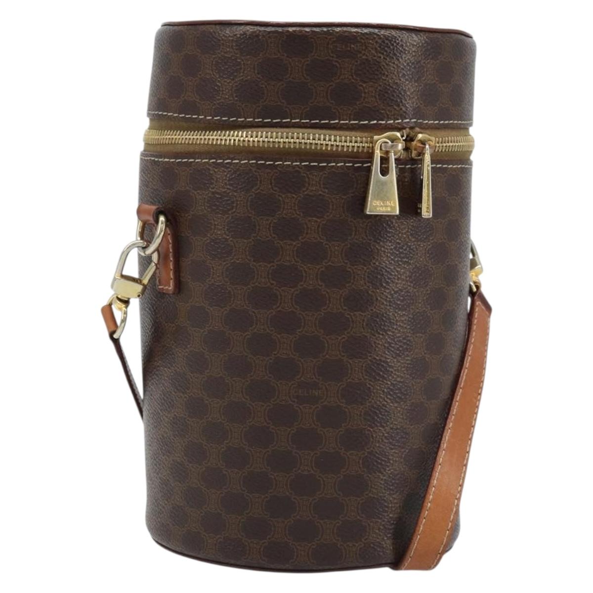 CELINE Macadam Canvas Shoulder Bag PVC Leather Brown Gold Auth LNZ654A