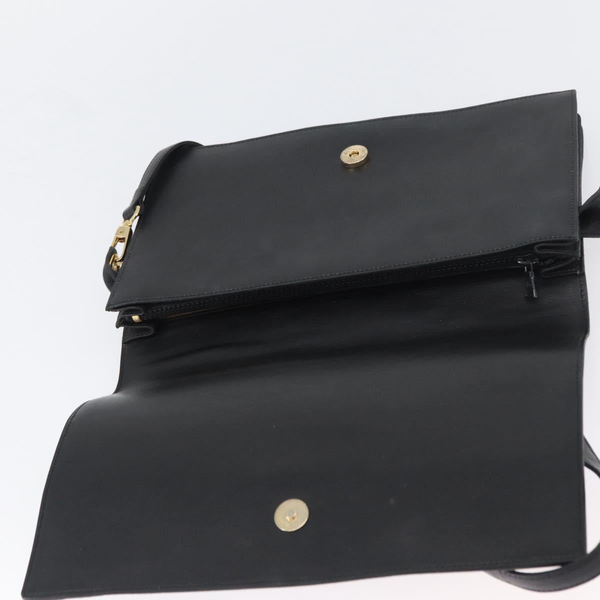 CELINE Shoulder Bag Leather Black Gold Auth LNZ656