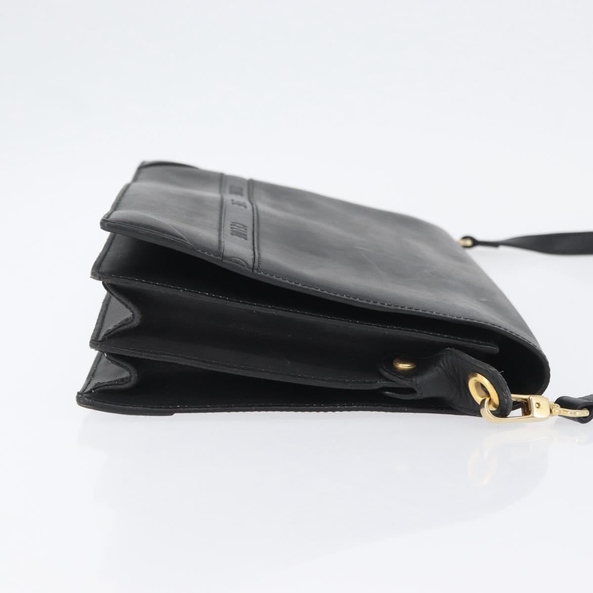 CELINE Shoulder Bag Leather Black Gold Auth LNZ656