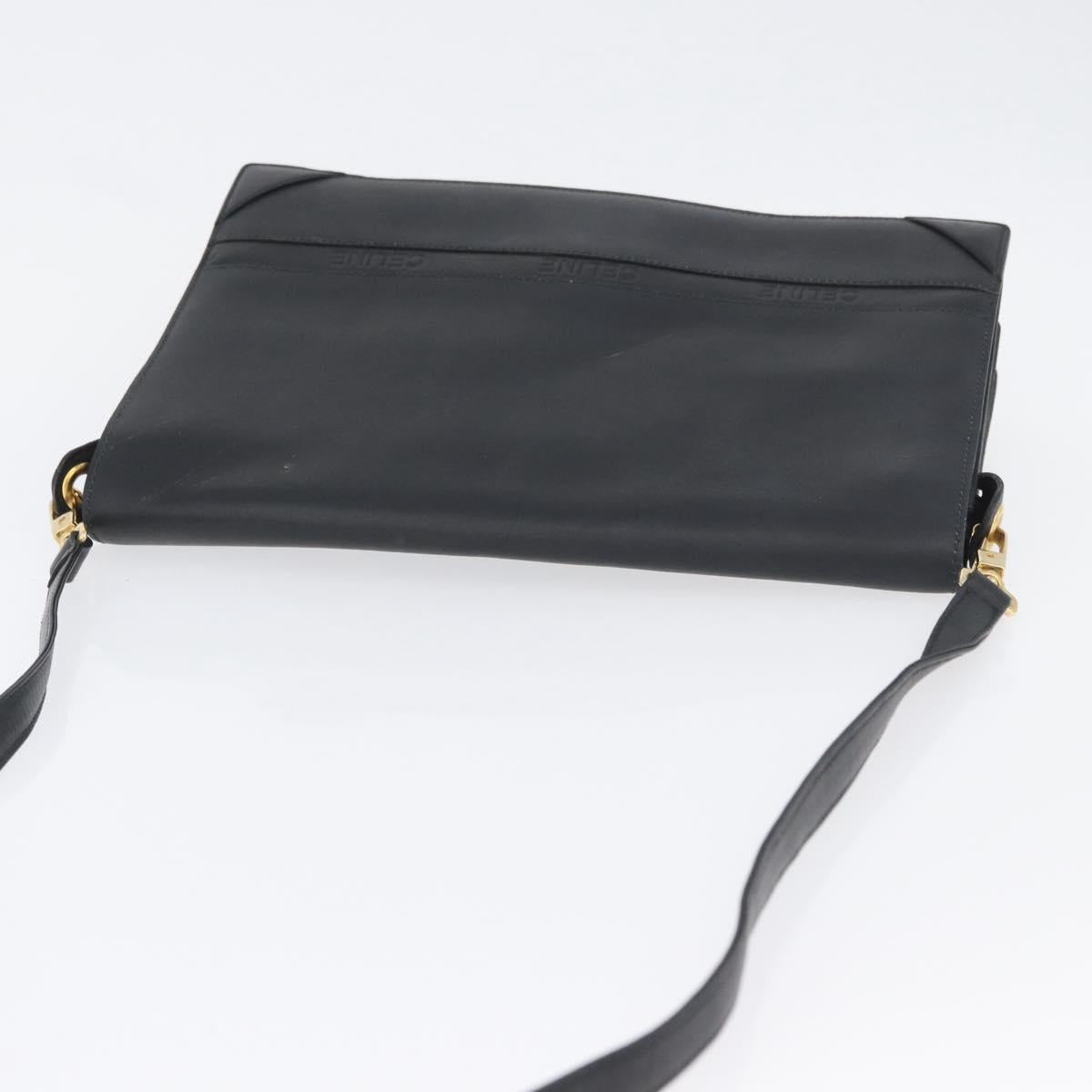 CELINE Shoulder Bag Leather Black Gold Auth LNZ656