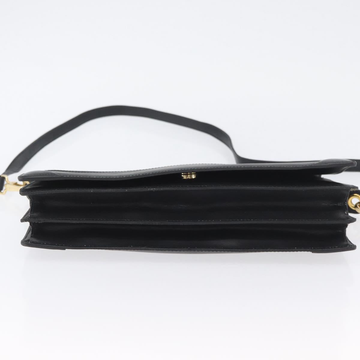 CELINE Shoulder Bag Leather Black Gold Auth LNZ656