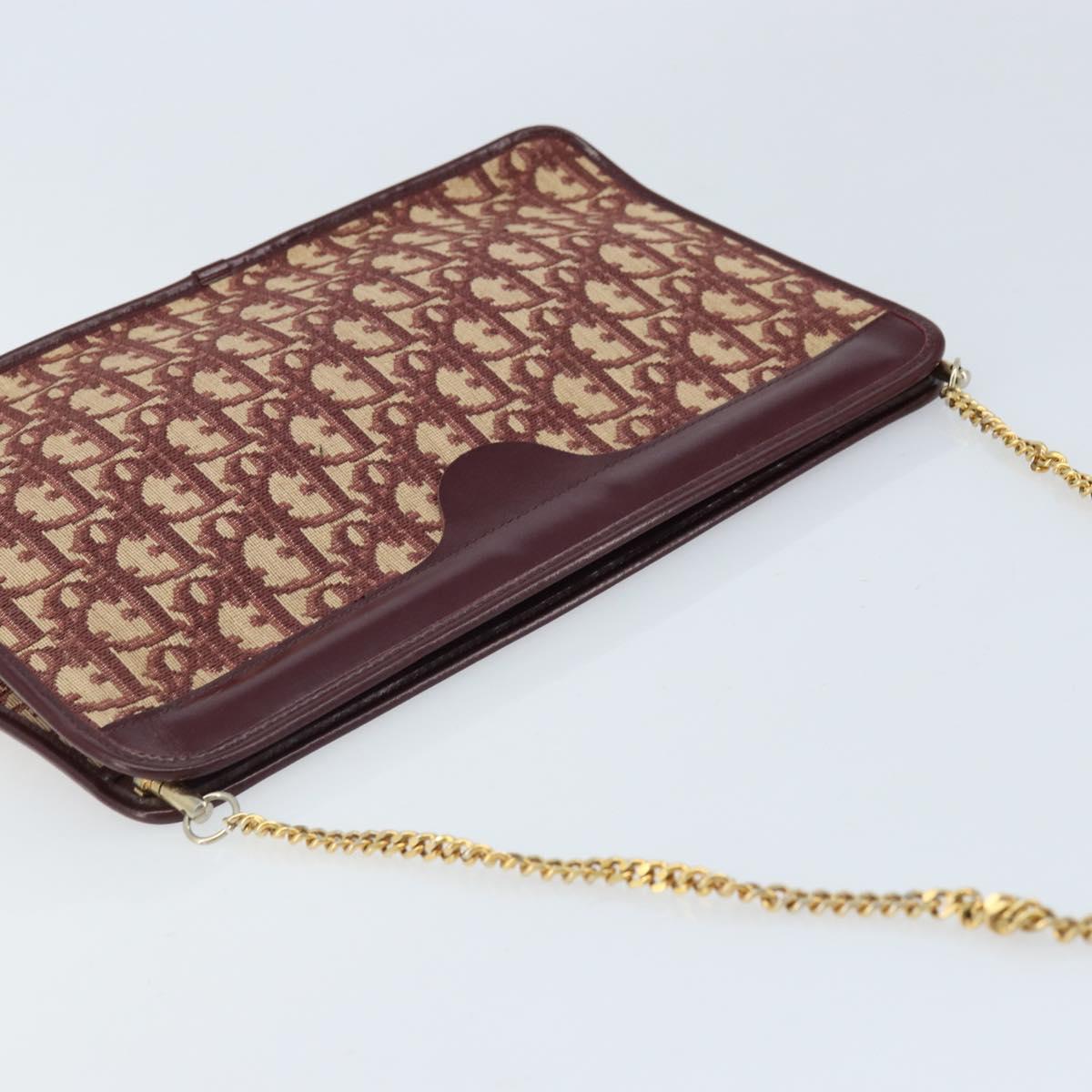 Christian Dior Trotter Canvas Chain Shoulder Bag Red Gold Auth LNZ657