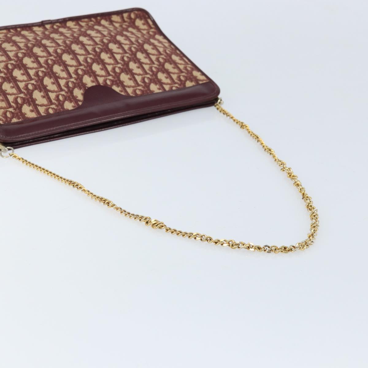 Christian Dior Trotter Canvas Chain Shoulder Bag Red Gold Auth LNZ657