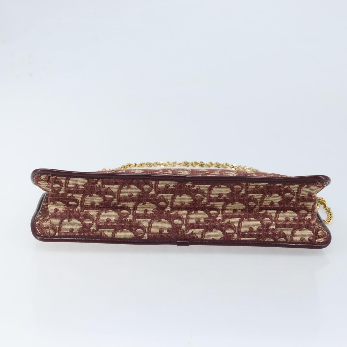Christian Dior Trotter Canvas Chain Shoulder Bag Red Gold Auth LNZ657