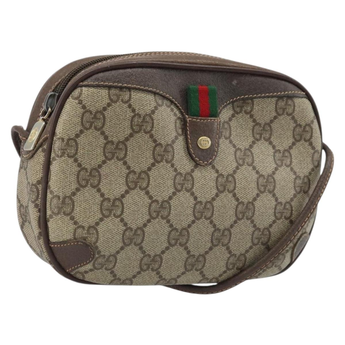 GUCCI GG Supreme Web Sherry Line Bag PVC Beige Gold 89 02 066 Auth LNZ667
