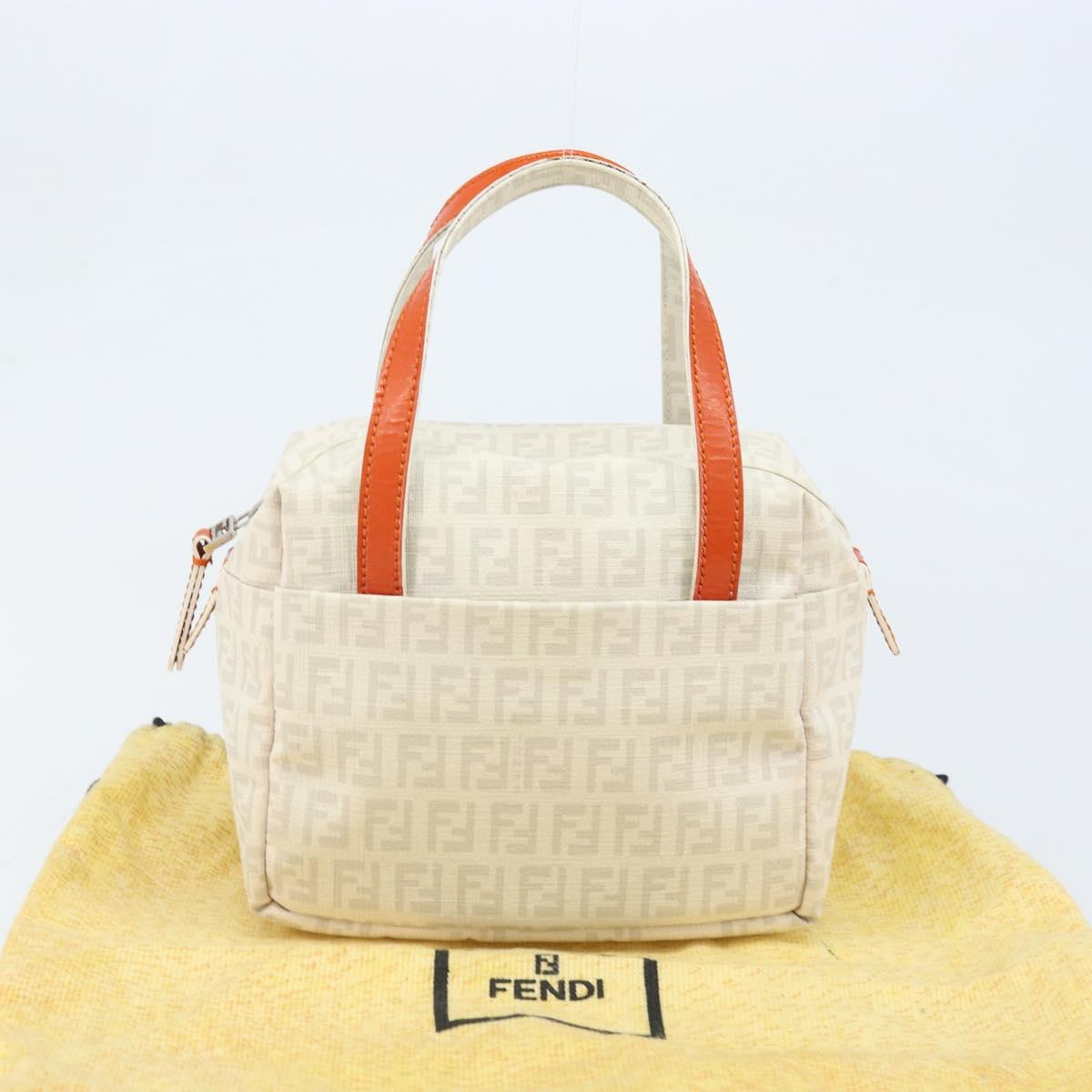 FENDI Zucchino Canvas Hand Bag PVC White Silver Auth LNZ675