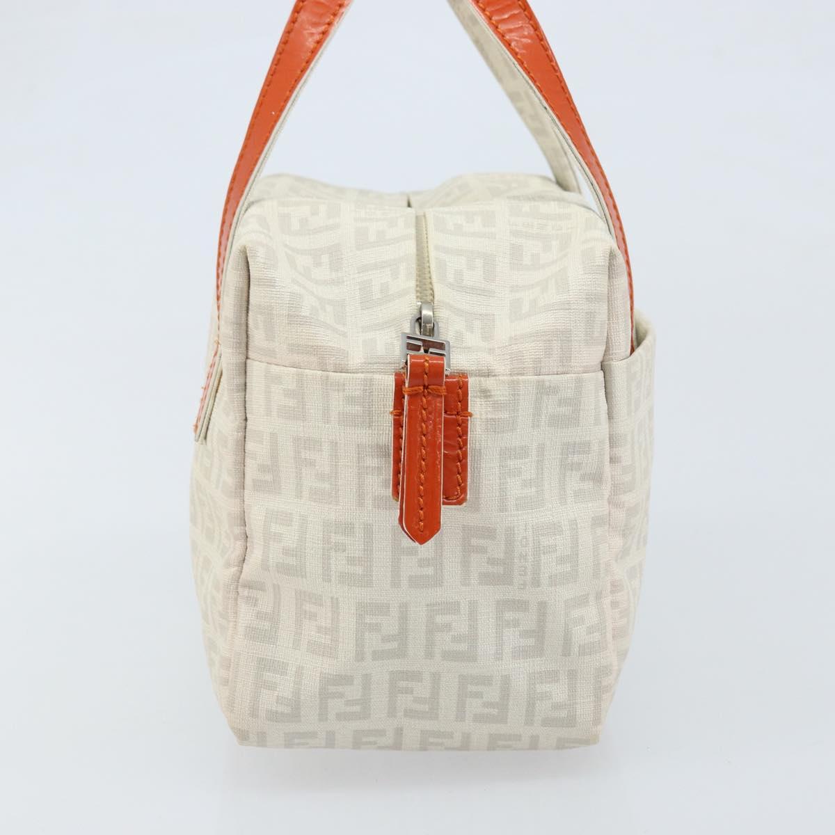 FENDI Zucchino Canvas Hand Bag PVC White Silver Auth LNZ675