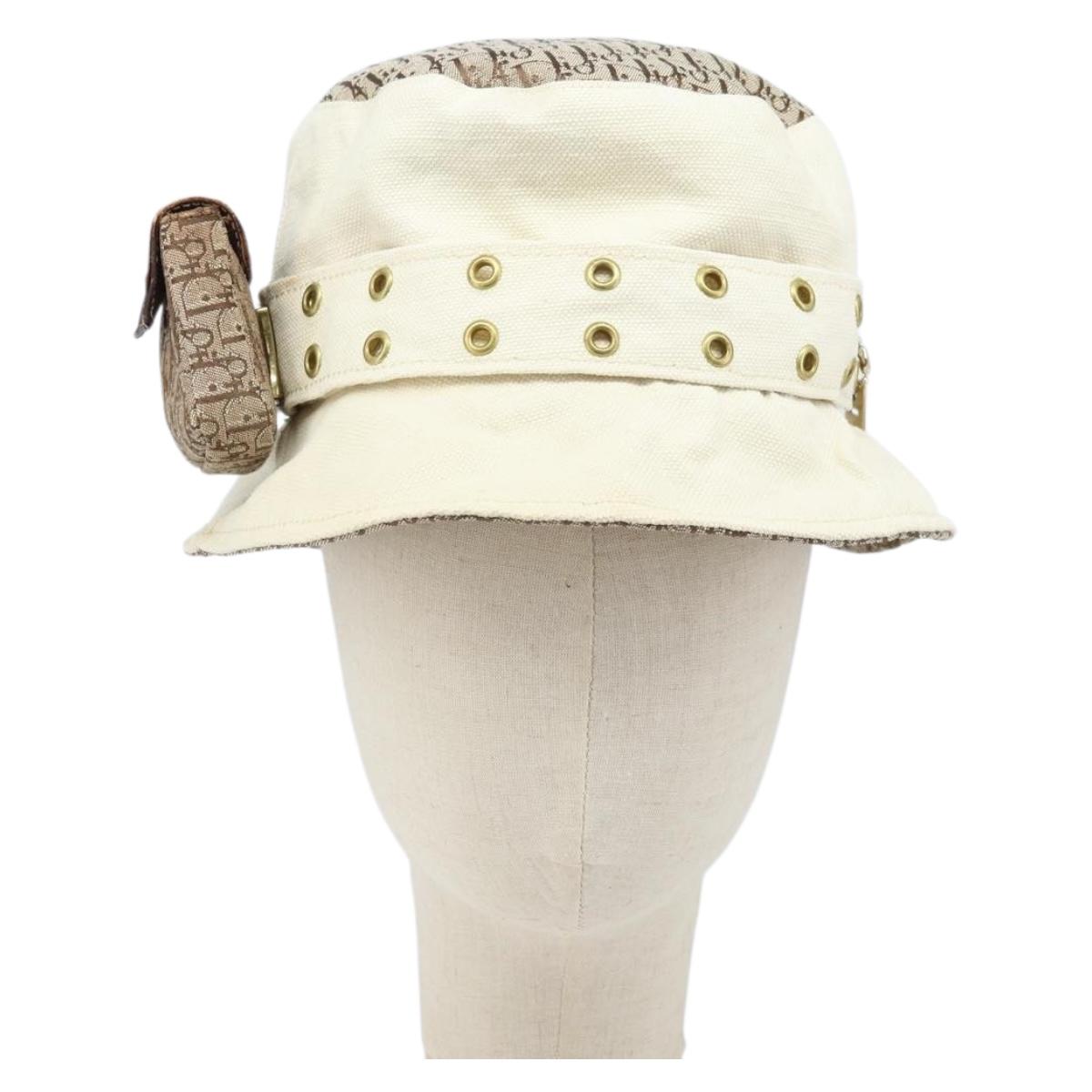 Christian Dior Trotter Canvas Hat Galliano Period Beige Gold Auth LNZ676A