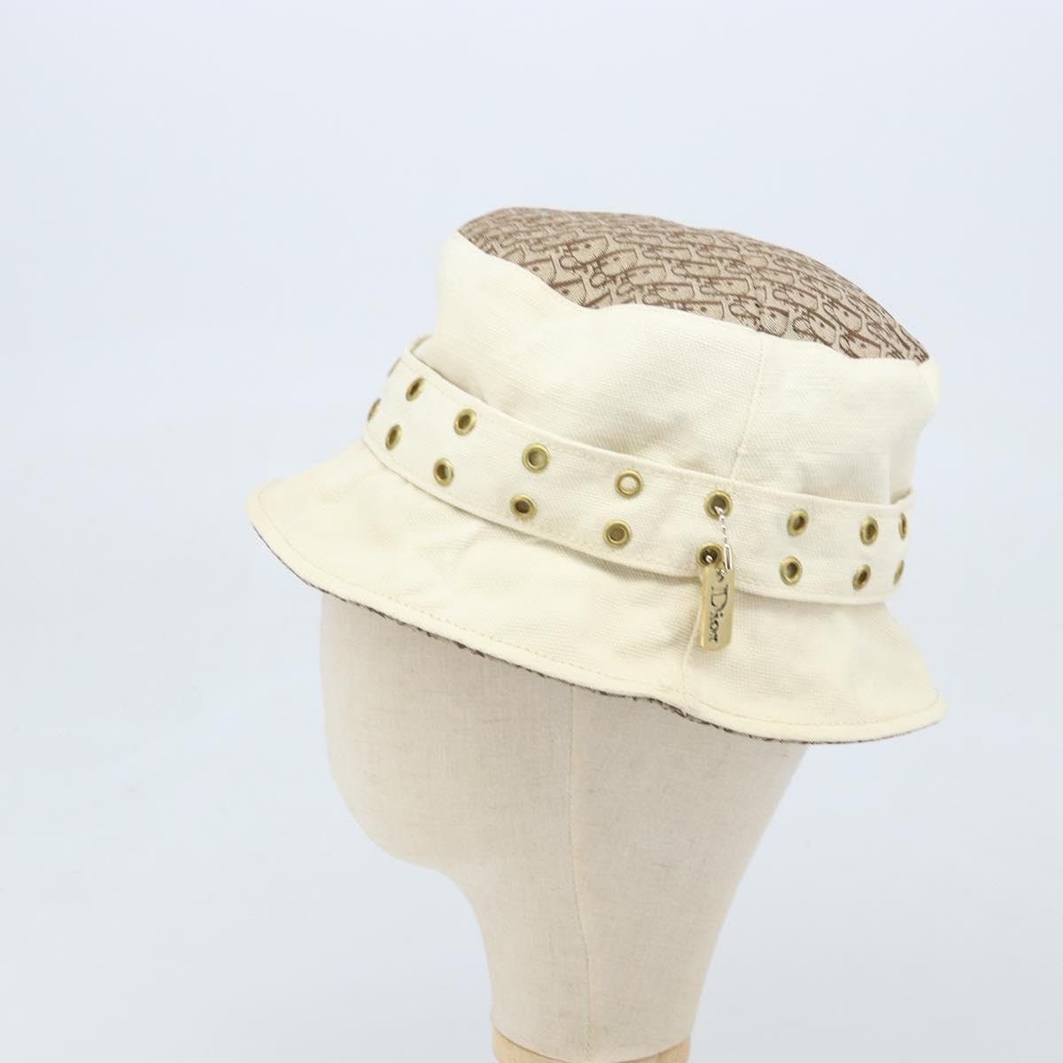 Christian Dior Trotter Canvas Hat Galliano Period Beige Gold Auth LNZ676A