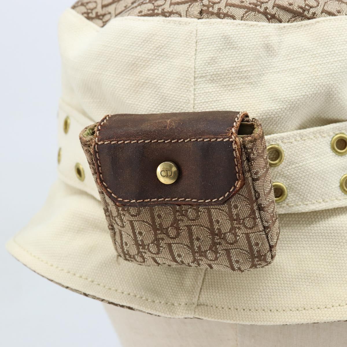 Christian Dior Trotter Canvas Hat Galliano Period Beige Gold Auth LNZ676A